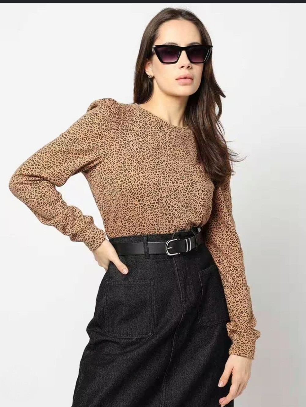 Animal Print Puff Sleeve Sweatshirt